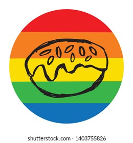 Rainbow Circle with Donut Food. Flat Line Icon, Sign, Symbol Isolated Background. Graphic Design Abstract Art, Elements, Vector Illustration EPS 10