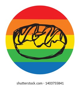 Rainbow Circle with Donut Food. Flat Line Icon, Sign, Symbol Isolated Background. Graphic Design Abstract Art, Elements, Vector Illustration EPS 10