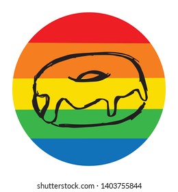 Rainbow Circle with Donut Food. Flat Line Icon, Sign, Symbol Isolated Background. Graphic Design Abstract Art, Elements, Vector Illustration EPS 10
