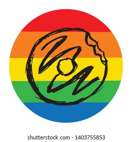 Rainbow Circle with Donut Food. Flat Line Icon, Sign, Symbol Isolated Background. Graphic Design Abstract Art, Elements, Vector Illustration EPS 10