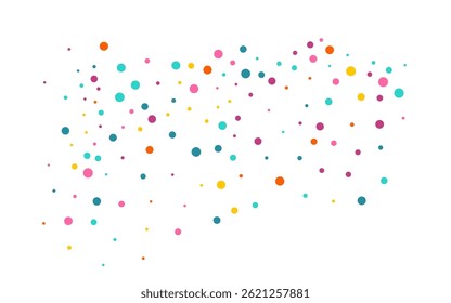 Rainbow Circle Flying Vector White Background. Top Confetti Texture. Invitation Rain Banner. Multicolored Polka Celebrate Pattern.