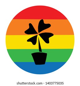 Rainbow Circle with Four Leaf Clover. Flat Line Icon, Sign, Symbol Isolated Background. Graphic Design Abstract Art, Elements, Vector Illustration EPS 10