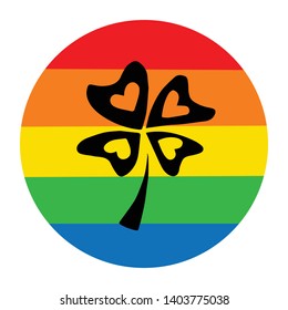 Rainbow Circle with Four Leaf Clover. Flat Line Icon, Sign, Symbol Isolated Background. Graphic Design Abstract Art, Elements, Vector Illustration EPS 10