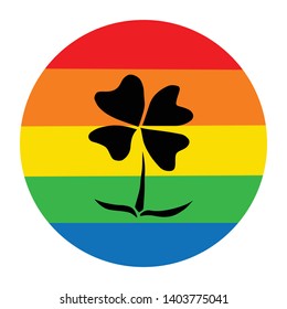 Rainbow Circle with Four Leaf Clover. Flat Line Icon, Sign, Symbol Isolated Background. Graphic Design Abstract Art, Elements, Vector Illustration EPS 10