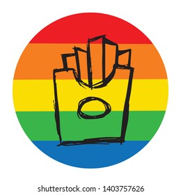 Rainbow Circle with French Fries Food. Flat Line Icon, Sign, Symbol Isolated Background. Graphic Design Abstract Art, Elements, Vector Illustration EPS 10