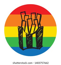 Rainbow Circle with French Fries Food. Flat Line Icon, Sign, Symbol Isolated Background. Graphic Design Abstract Art, Elements, Vector Illustration EPS 10