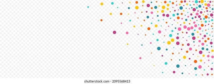 Rainbow Circle Fun Vector Panoramic Transparent Background. Carnaval Polka Postcard. Celebration Dust Wallpaper. Color Dot Decoration Design.