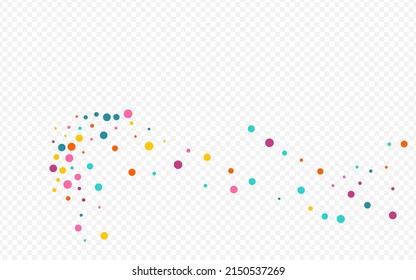 Rainbow Circle Fun Vector Transparent Background. Festival Polka Banner. Carnaval Dot Wallpaper. Multicolored Rain FallingFestive Pattern.
