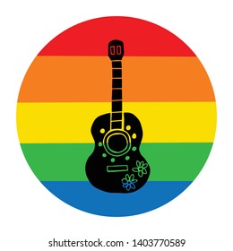 Rainbow Circle with Guitar. Flat Line Icon, Sign, Symbol Isolated Background. Graphic Design Abstract Art, Elements, Vector Illustration EPS 10