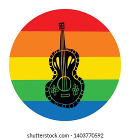 Rainbow Circle with Guitar. Flat Line Icon, Sign, Symbol Isolated Background. Graphic Design Abstract Art, Elements, Vector Illustration EPS 10