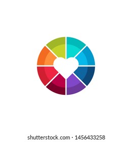 Rainbow Circle with Heart Shape in the Center Geometric Abstract Logo