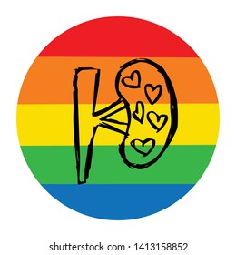 Rainbow Circle with Kidney Human Body Part. Flat Line Icon, Sign, Symbol Isolated Background. Graphic Design Abstract Art, Elements, Vector Illustration EPS 10