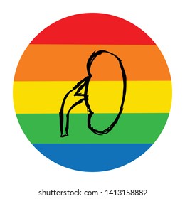 Rainbow Circle with Kidney Human Body Part. Flat Line Icon, Sign, Symbol Isolated Background. Graphic Design Abstract Art, Elements, Vector Illustration EPS 10