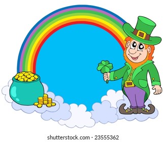 Círculo arcoiris con leprechaun - ilustración vectorial.