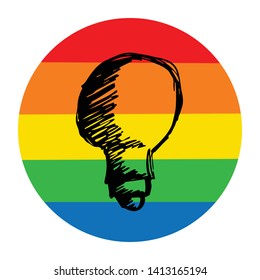 Rainbow Circle with Light Bulb. Flat Line Icon, Sign, Symbol Isolated Background. Graphic Design Abstract Art, Elements, Vector Illustration EPS 10