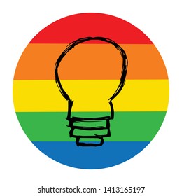 Rainbow Circle with Light Bulb. Flat Line Icon, Sign, Symbol Isolated Background. Graphic Design Abstract Art, Elements, Vector Illustration EPS 10