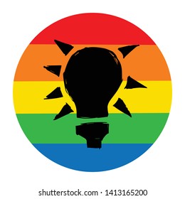 Rainbow Circle with Light Bulb. Flat Line Icon, Sign, Symbol Isolated Background. Graphic Design Abstract Art, Elements, Vector Illustration EPS 10