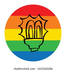 Rainbow Circle with Light Bulb. Flat Line Icon, Sign, Symbol Isolated Background. Graphic Design Abstract Art, Elements, Vector Illustration EPS 10