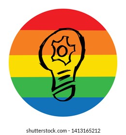 Rainbow Circle with Light Bulb. Flat Line Icon, Sign, Symbol Isolated Background. Graphic Design Abstract Art, Elements, Vector Illustration EPS 10
