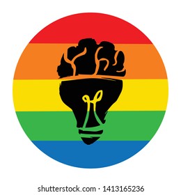 Rainbow Circle with Light Bulb. Flat Line Icon, Sign, Symbol Isolated Background. Graphic Design Abstract Art, Elements, Vector Illustration EPS 10
