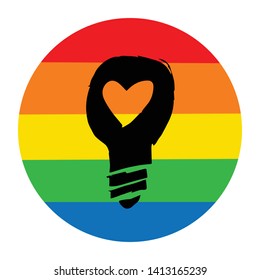 Rainbow Circle with Light Bulb. Flat Line Icon, Sign, Symbol Isolated Background. Graphic Design Abstract Art, Elements, Vector Illustration EPS 10
