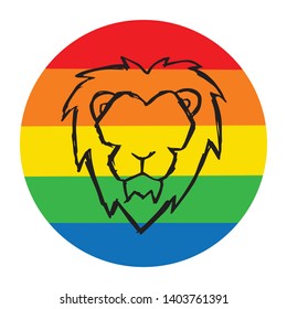 Rainbow Circle with Lion Animal. Flat Line Icon, Sign, Symbol Isolated Background. Graphic Design Abstract Art, Elements, Vector Illustration EPS 10
