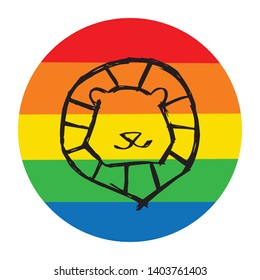 Rainbow Circle with Lion Animal. Flat Line Icon, Sign, Symbol Isolated Background. Graphic Design Abstract Art, Elements, Vector Illustration EPS 10