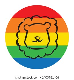 Rainbow Circle with Lion Animal. Flat Line Icon, Sign, Symbol Isolated Background. Graphic Design Abstract Art, Elements, Vector Illustration EPS 10