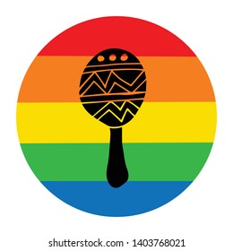 Rainbow Circle with Maracas. Flat Line Icon, Sign, Symbol Isolated Background. Graphic Design Abstract Art, Elements, Vector Illustration EPS 10