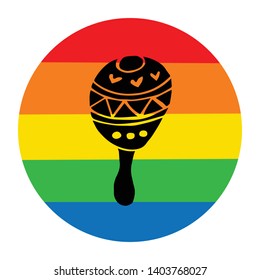Rainbow Circle with Maracas. Flat Line Icon, Sign, Symbol Isolated Background. Graphic Design Abstract Art, Elements, Vector Illustration EPS 10