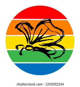 Rainbow Circle with Marine Ship. Flat Line Icon, Sign, Symbol Isolated Background. Graphic Design Abstract Art, Elements, Vector Illustration EPS 10