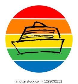 Rainbow Circle with Marine Ship. Flat Line Icon, Sign, Symbol Isolated Background. Graphic Design Abstract Art, Elements, Vector Illustration EPS 10