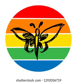 Rainbow Circle with Marine Ship. Flat Line Icon, Sign, Symbol Isolated Background. Graphic Design Abstract Art, Elements, Vector Illustration EPS 10