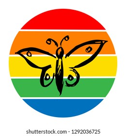 Rainbow Circle with Marine Ship. Flat Line Icon, Sign, Symbol Isolated Background. Graphic Design Abstract Art, Elements, Vector Illustration EPS 10