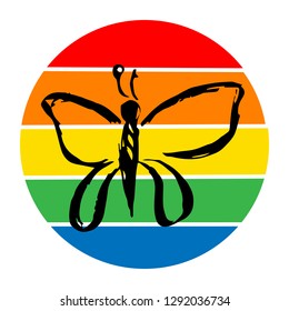 Rainbow Circle with Marine Ship. Flat Line Icon, Sign, Symbol Isolated Background. Graphic Design Abstract Art, Elements, Vector Illustration EPS 10