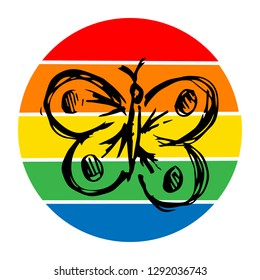 Rainbow Circle with Marine Ship. Flat Line Icon, Sign, Symbol Isolated Background. Graphic Design Abstract Art, Elements, Vector Illustration EPS 10
