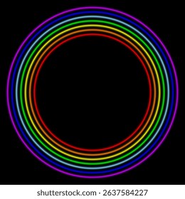 Rainbow circle, neon colorful round frame, vector illustration.