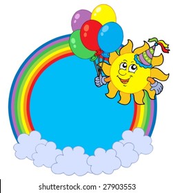 Rainbow circle with party sun - vector illustration.
