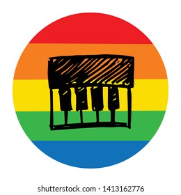 Rainbow Circle with Piano Instrument For Music. Flat Line Icon, Sign, Symbol Isolated Background. Graphic Design Abstract Art, Elements, Vector Illustration EPS 10