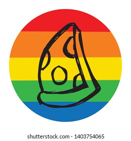 Rainbow Circle with Pizza Food. Flat Line Icon, Sign, Symbol Isolated Background. Graphic Design Abstract Art, Elements, Vector Illustration EPS 10 