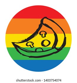 Rainbow Circle with Pizza Food. Flat Line Icon, Sign, Symbol Isolated Background. Graphic Design Abstract Art, Elements, Vector Illustration EPS 10 