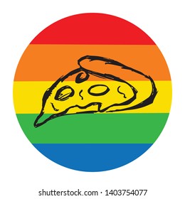 Rainbow Circle with Pizza Food. Flat Line Icon, Sign, Symbol Isolated Background. Graphic Design Abstract Art, Elements, Vector Illustration EPS 10 