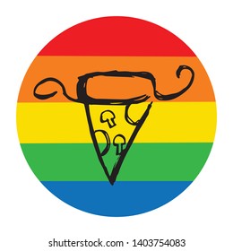 Rainbow Circle with Pizza Food. Flat Line Icon, Sign, Symbol Isolated Background. Graphic Design Abstract Art, Elements, Vector Illustration EPS 10 