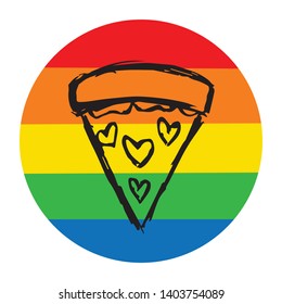 Rainbow Circle with Pizza Food. Flat Line Icon, Sign, Symbol Isolated Background. Graphic Design Abstract Art, Elements, Vector Illustration EPS 10 