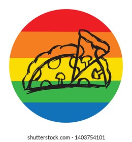 Rainbow Circle with Pizza Food. Flat Line Icon, Sign, Symbol Isolated Background. Graphic Design Abstract Art, Elements, Vector Illustration EPS 10 