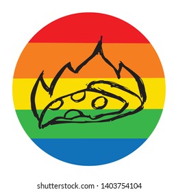 Rainbow Circle with Pizza Food. Flat Line Icon, Sign, Symbol Isolated Background. Graphic Design Abstract Art, Elements, Vector Illustration EPS 10 