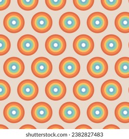 Rainbow circle seamless pattern on  beige background groovy retro design. Vector illustration.