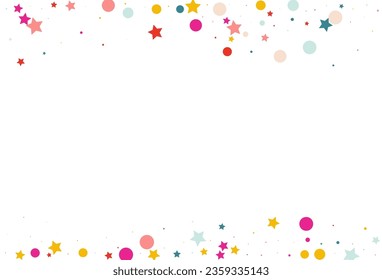 Rainbow Circle and Star Festival Vector White Background. Carnaval Rain Texture. Flying Round Design. Happy Confetti Effect Wallpaper.