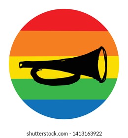 Rainbow Circle with Trumpet or Saxophone Instrument For Music. Flat Line Icon, Sign, Symbol Isolated Background. Graphic Design Abstract Art, Elements, Vector Illustration EPS 10
