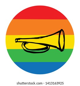 Rainbow Circle with Trumpet or Saxophone Instrument For Music. Flat Line Icon, Sign, Symbol Isolated Background. Graphic Design Abstract Art, Elements, Vector Illustration EPS 10